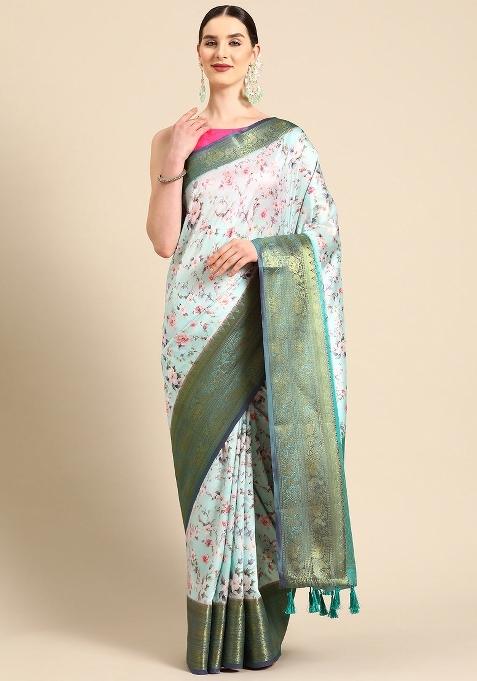 Green Printed Pure Silk Saree