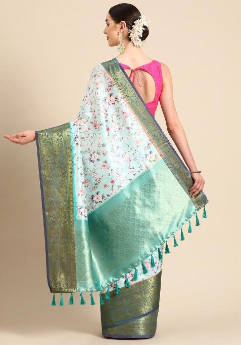 Green Printed Pure Silk Saree