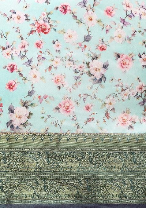 Green Printed Pure Silk Saree