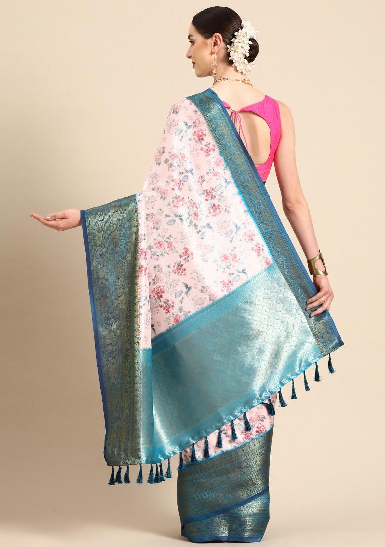 Light Pink Printed Pure Silk Saree