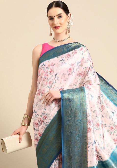 Light Pink Printed Pure Silk Saree