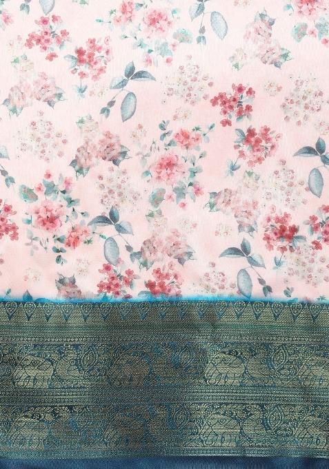 Light Pink Printed Pure Silk Saree