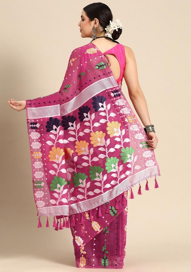 Magenta Woven Design Pure Cotton Saree