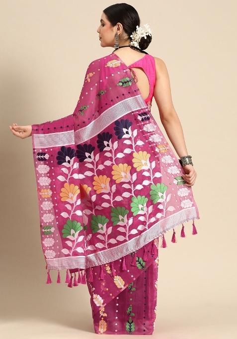 Magenta Woven Design Pure Cotton Saree