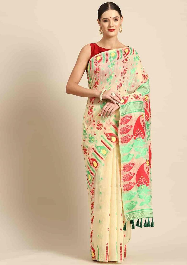 Beige Woven Design Pure Cotton Saree