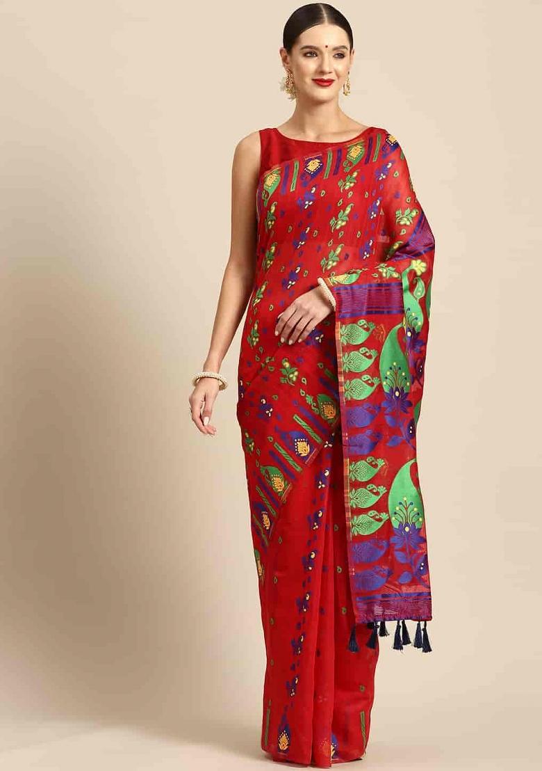 Red Woven Design Pure Cotton Saree