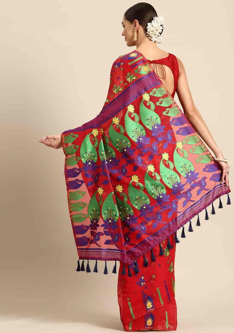 Red Woven Design Pure Cotton Saree