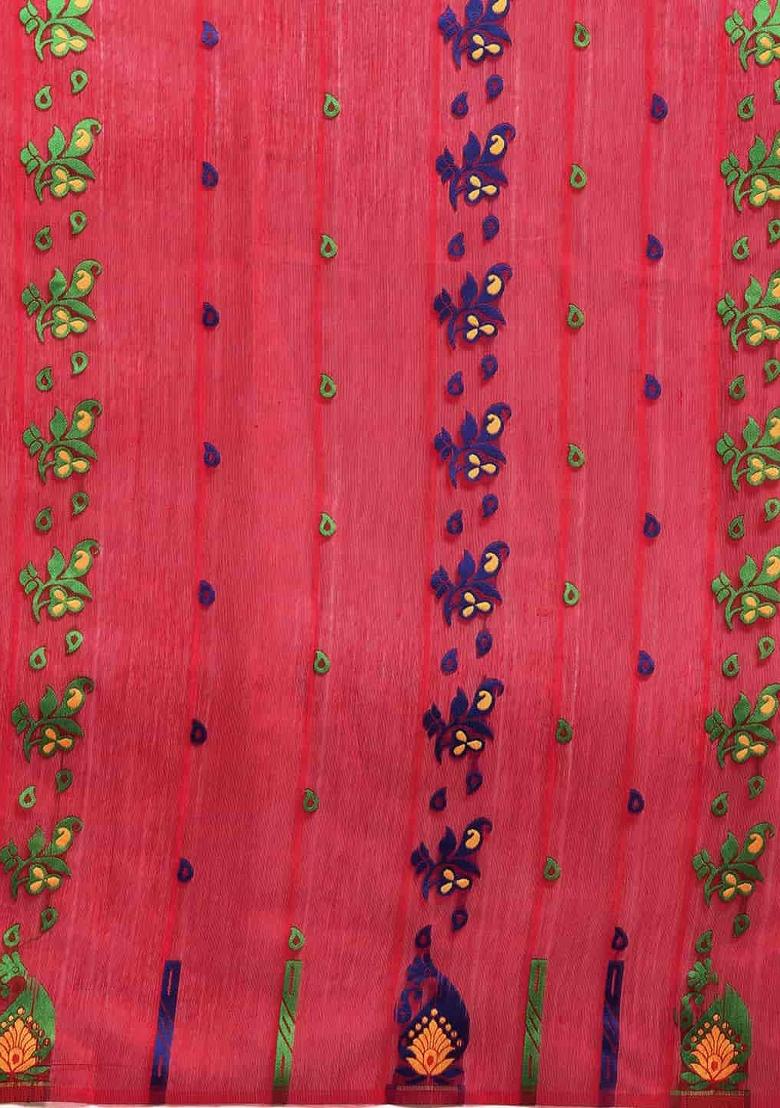 Red Woven Design Pure Cotton Saree