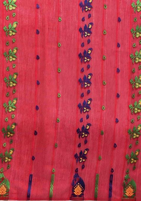 Red Woven Design Pure Cotton Saree