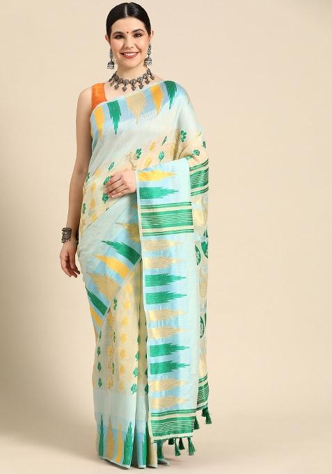 Blue Woven Design Pure Cotton Saree