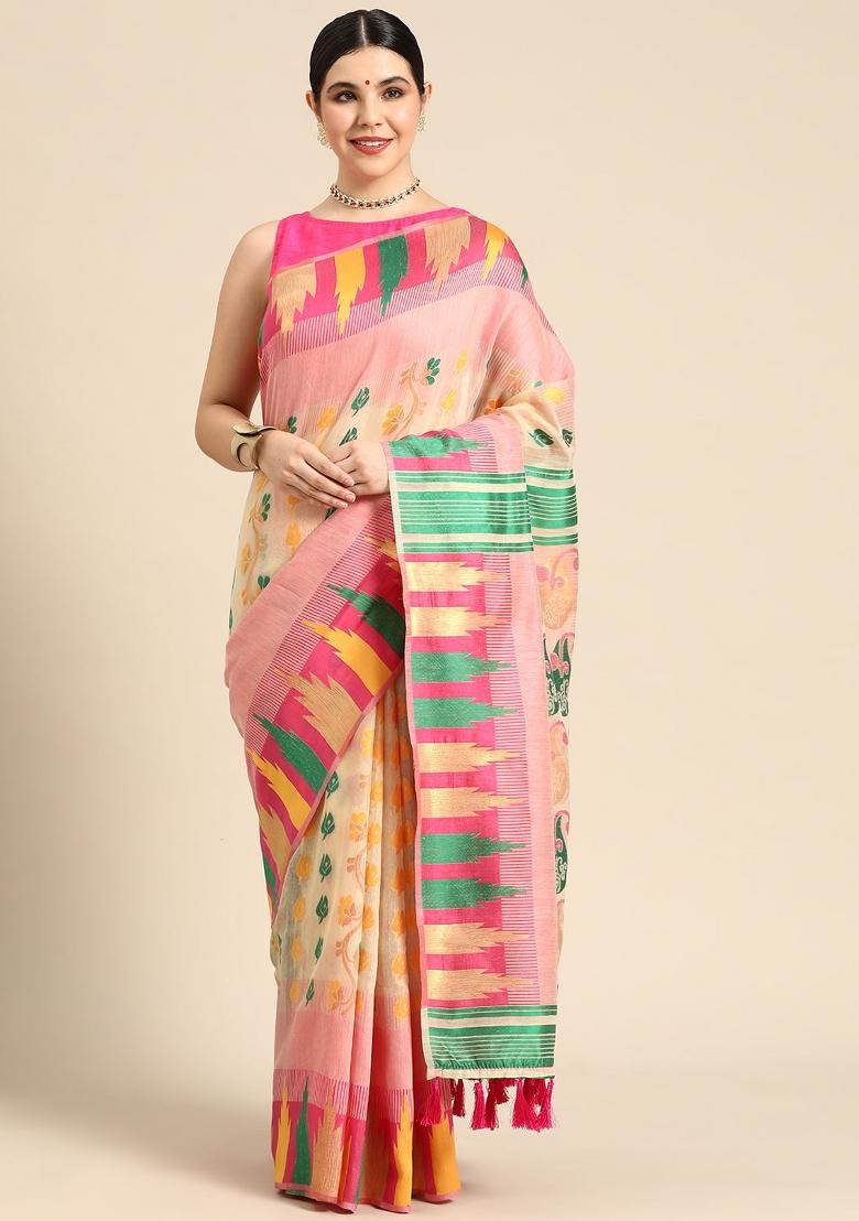 Pink Woven Design Pure Cotton Saree