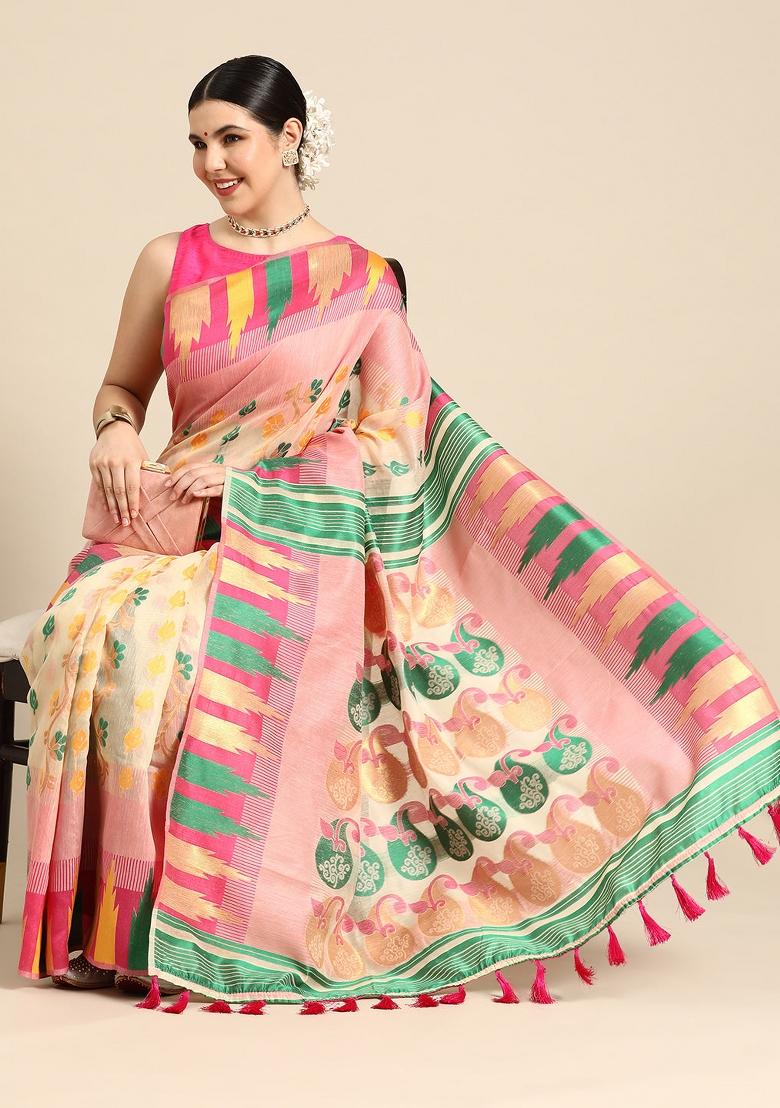 Pink Woven Design Pure Cotton Saree
