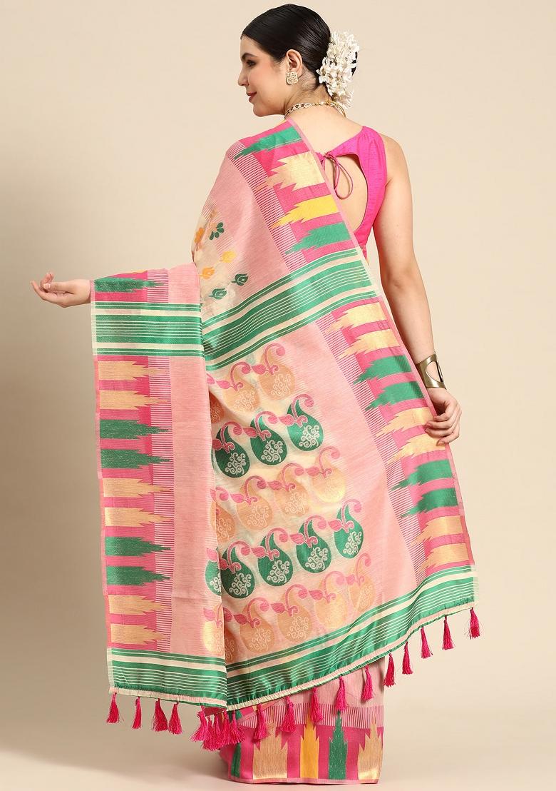 Pink Woven Design Pure Cotton Saree