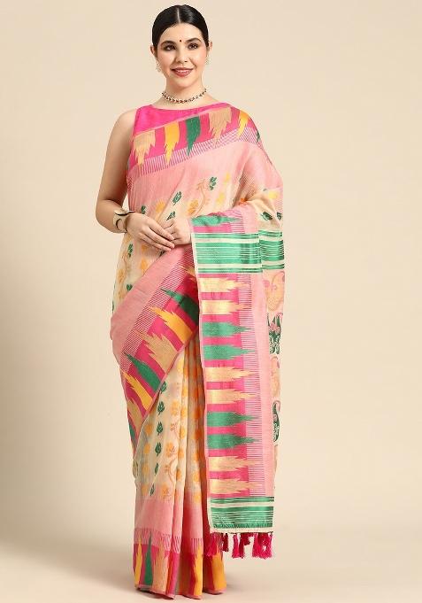 Pink Woven Design Pure Cotton Saree