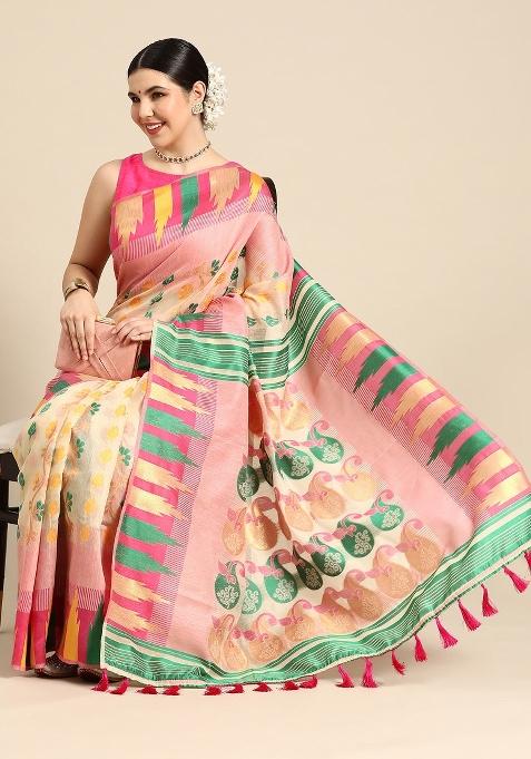 Pink Woven Design Pure Cotton Saree