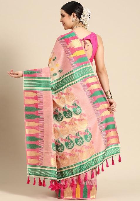 Pink Woven Design Pure Cotton Saree
