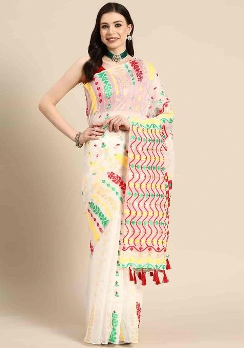 Off White Woven Design Pure Cotton Saree