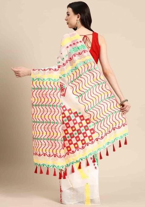 Off White Woven Design Pure Cotton Saree