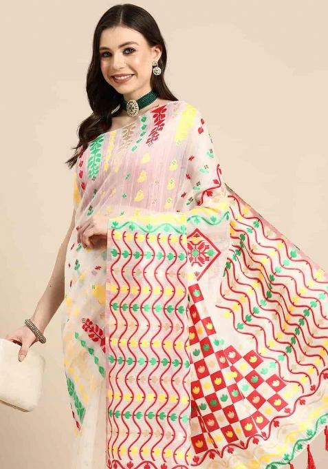 Off White Woven Design Pure Cotton Saree