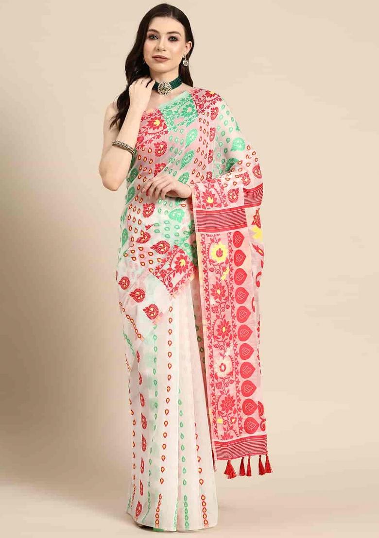 Off White Woven Design Pure Cotton Saree