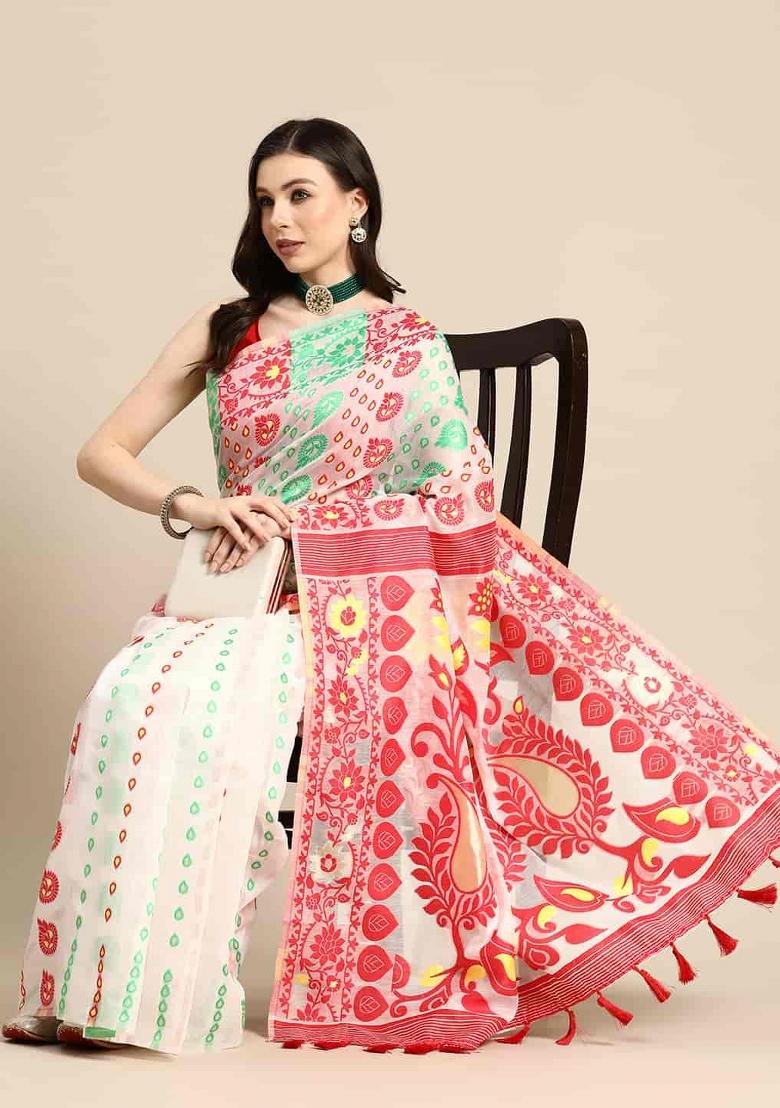 Off White Woven Design Pure Cotton Saree