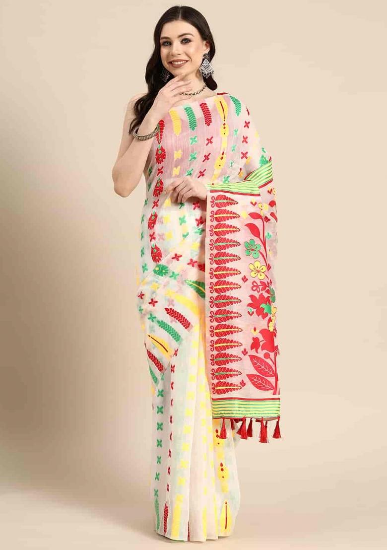 Off White Woven Design Pure Cotton Saree