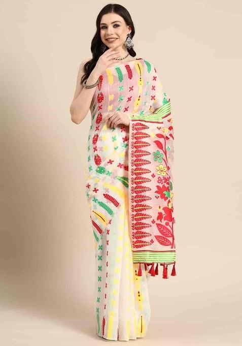 Off White Woven Design Pure Cotton Saree