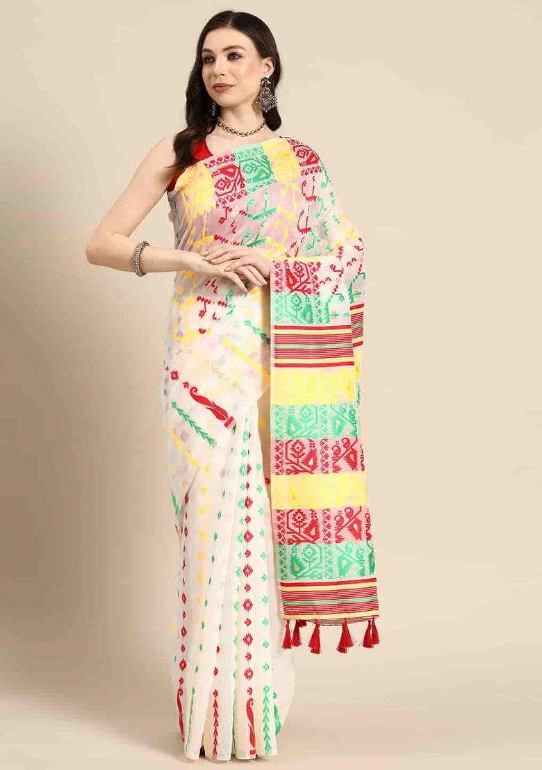 Off White Woven Design Pure Cotton Saree