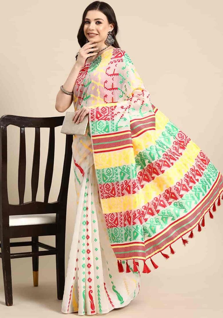 Off White Woven Design Pure Cotton Saree