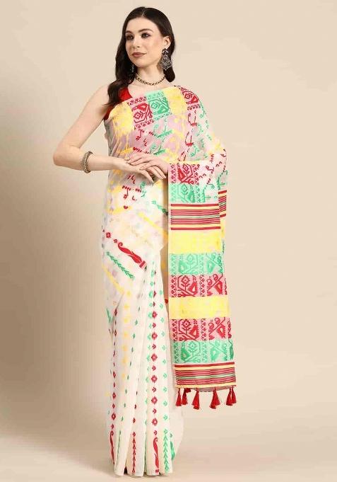 Off White Woven Design Pure Cotton Saree