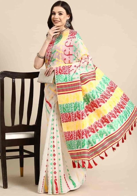 Off White Woven Design Pure Cotton Saree