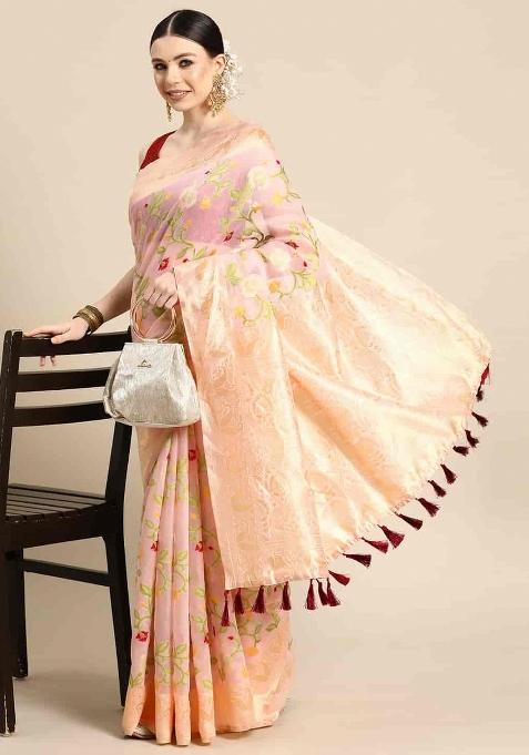 Light Pink Woven Design Pure Cotton Saree