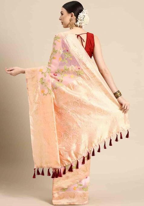 Light Pink Woven Design Pure Cotton Saree