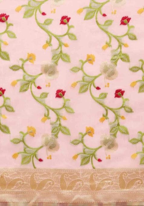 Light Pink Woven Design Pure Cotton Saree