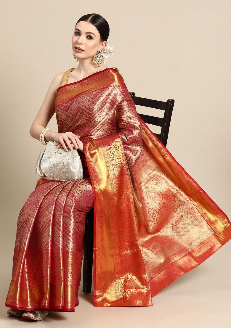 Pink Woven Design Brocade Saree