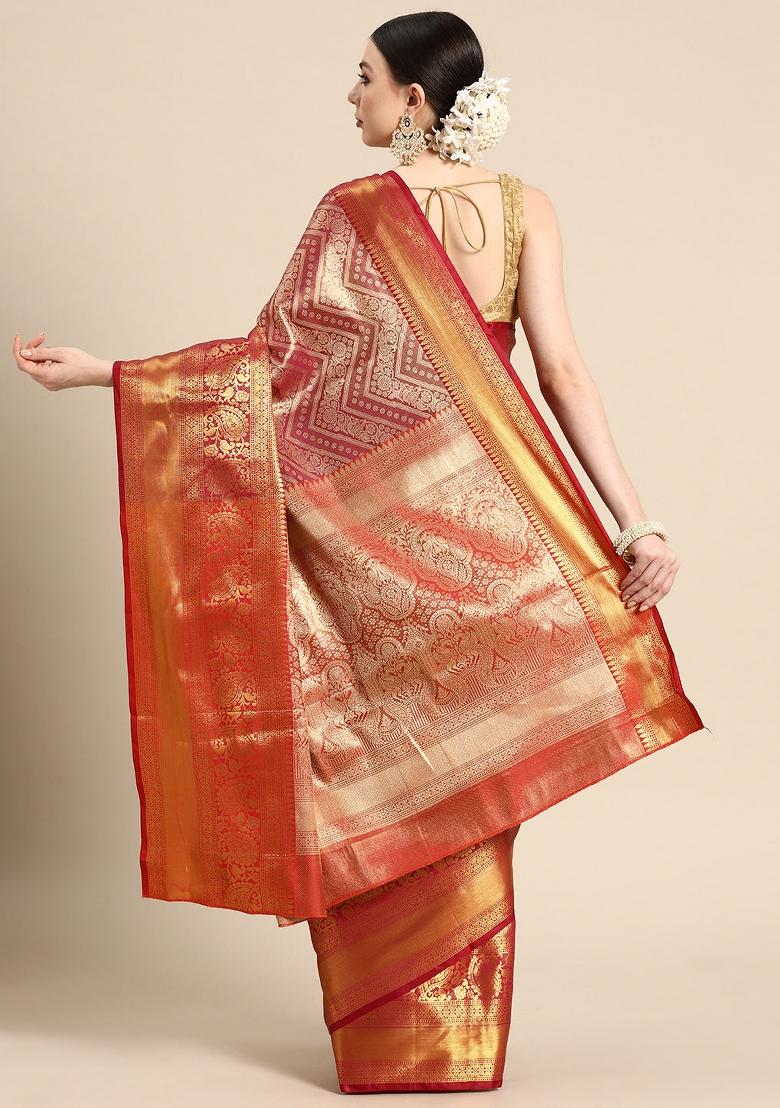 Pink Woven Design Brocade Saree
