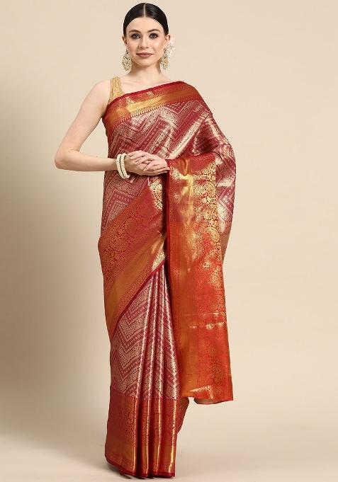Pink Woven Design Brocade Saree
