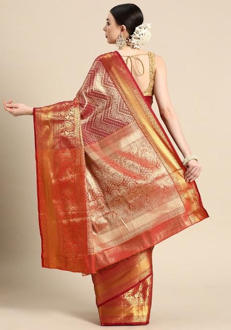 Pink Woven Design Brocade Saree