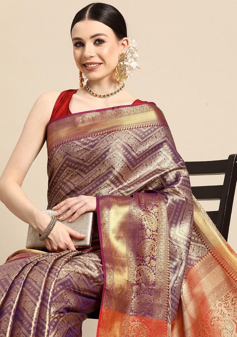 Purple Woven Design Brocade Saree