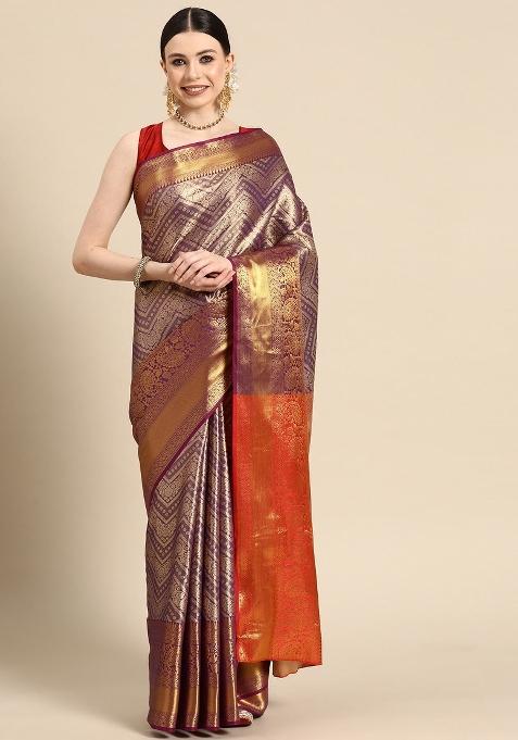 Purple Woven Design Brocade Saree