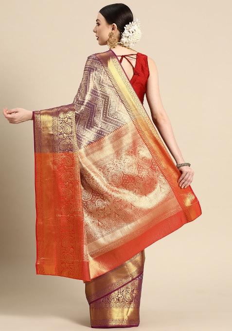 Purple Woven Design Brocade Saree