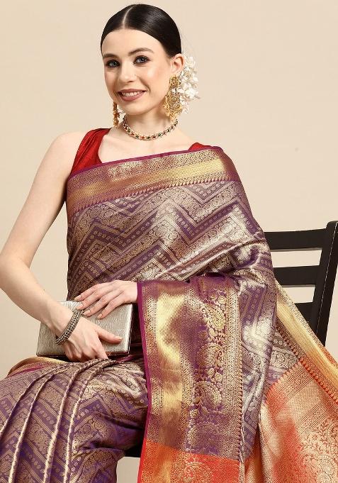 Purple Woven Design Brocade Saree