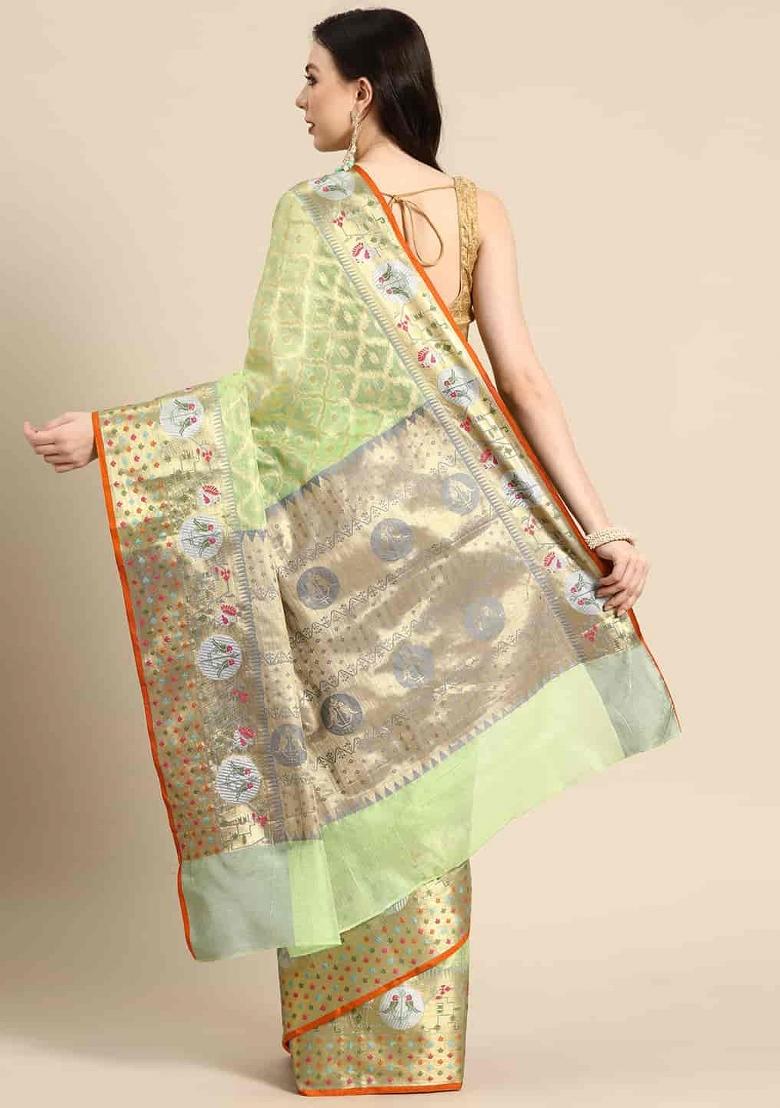 Green Woven Design Tissue Silk Saree