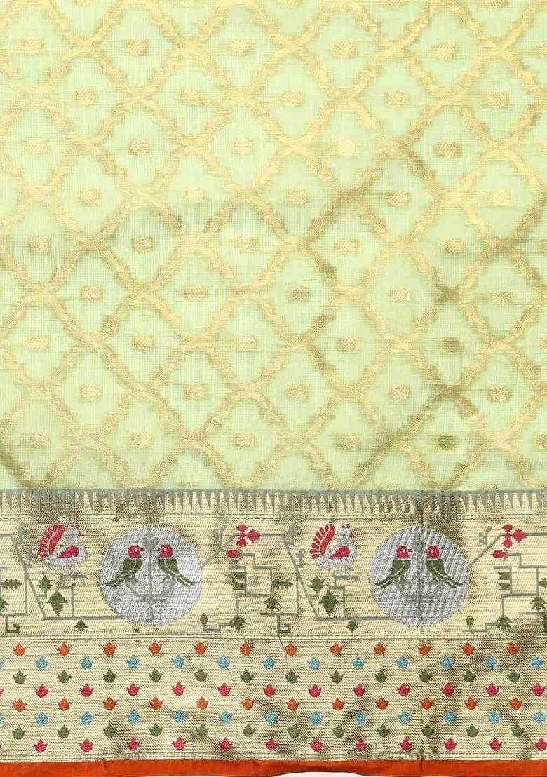 Green Woven Design Tissue Silk Saree