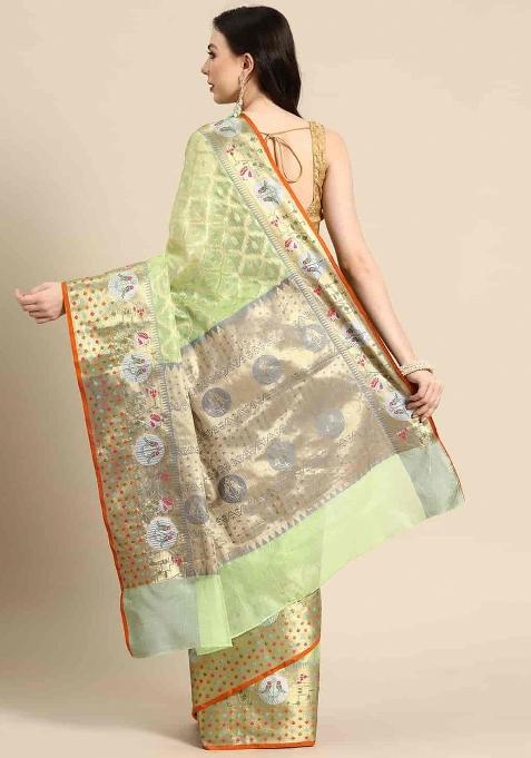 Green Woven Design Tissue Silk Saree