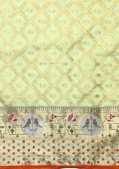 Green Woven Design Tissue Silk Saree