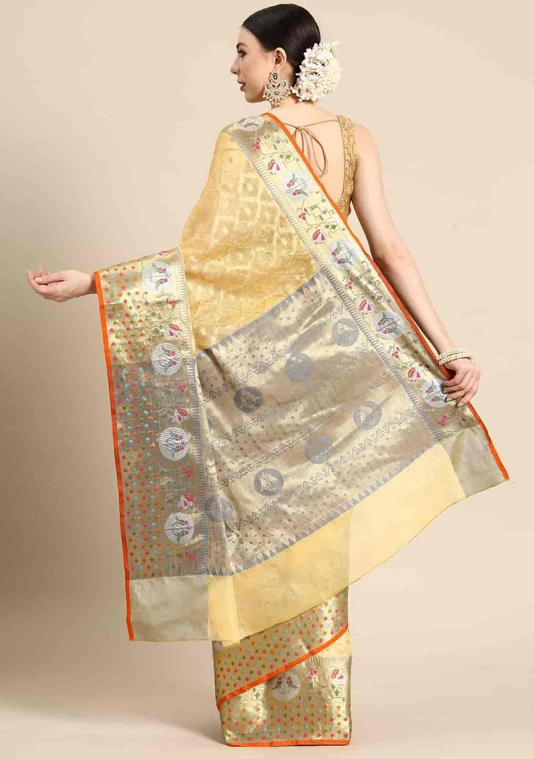 Yellow Woven Design Tissue Silk Saree