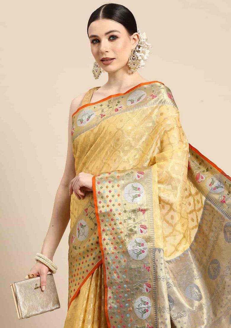 Yellow Woven Design Tissue Silk Saree