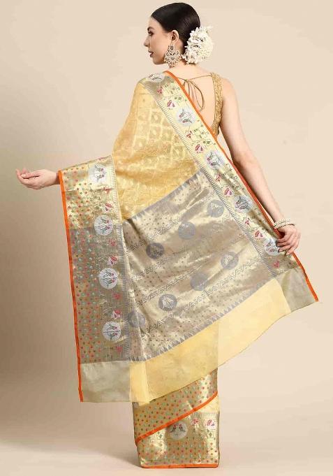 Yellow Woven Design Tissue Silk Saree