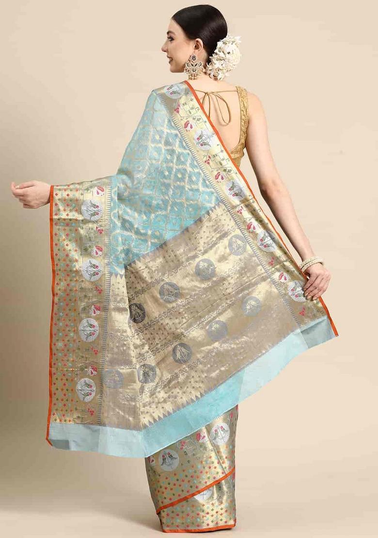 Blue Woven Design Tissue Silk Saree